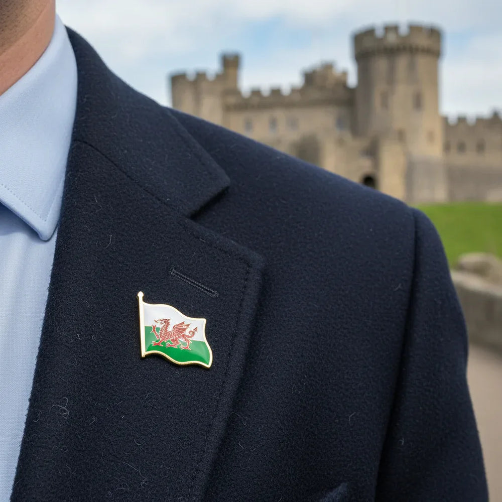 Welsh Flag Metal Pin Lapel Badges Gold - Why Not Shop