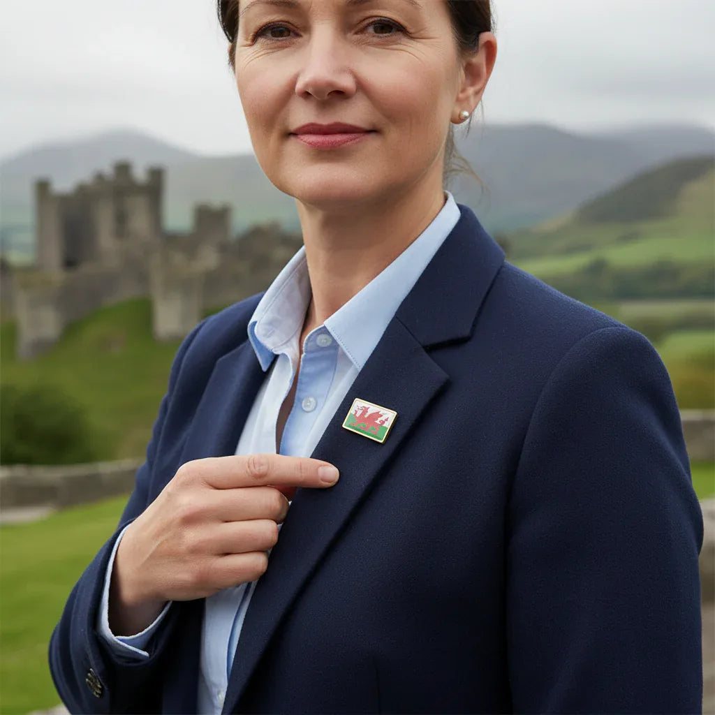 Welsh Flag Metal Pin Lapel Badges Rectangle Gold - Why Not Shop