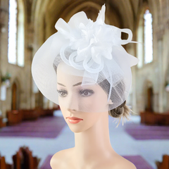 White Mesh Flower Faux Feather Headband Fascinator With Clip | Why Not Shop