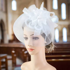 White Mesh Flower Faux Feather Headband Fascinator With Clip | Why Not Shop