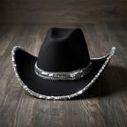 Wicked Costumes Black Texan Cowgirl Hat with Silver Sequins - Why Not Shop