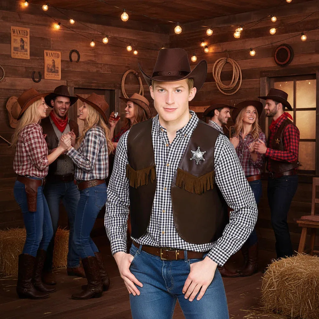 Wicked Costumes Cowboy Sheriff Waistcoat - Dark Brown - Why Not Shop
