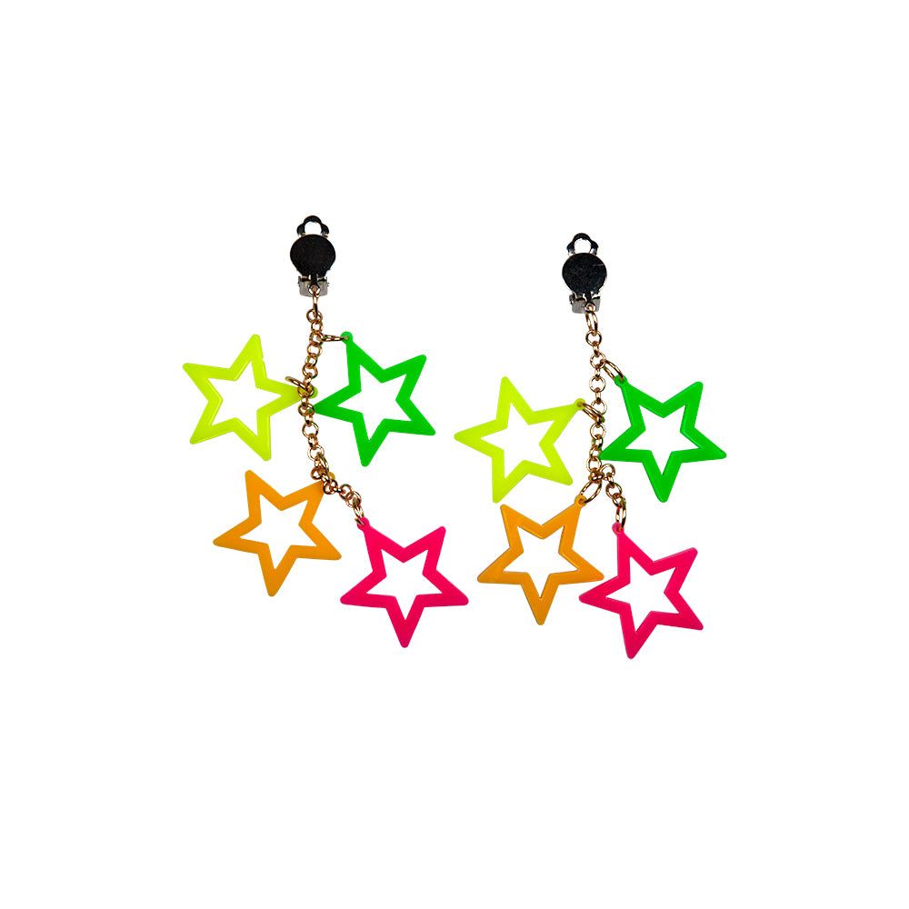 Womens 1980's Neon Star Clip-On Earrings Multi-Coloured | Merthyr Tydfil | Why Not Shop Online