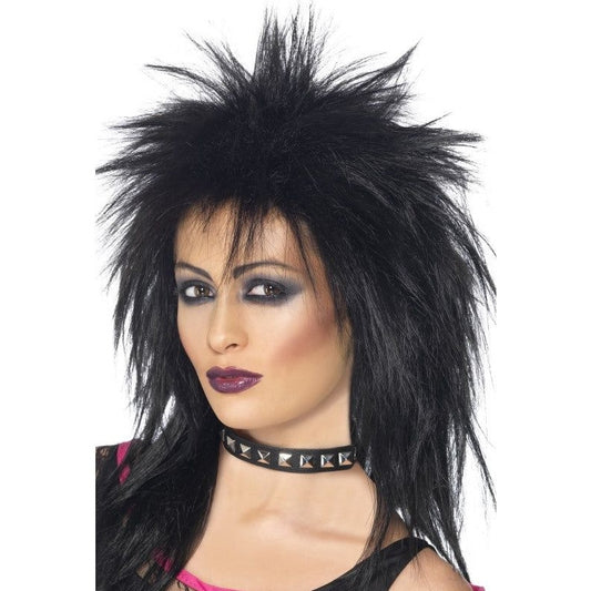 Womens 1980s Fancy Dress Long Black Spiky Mullet Wigs | Why Not Shop