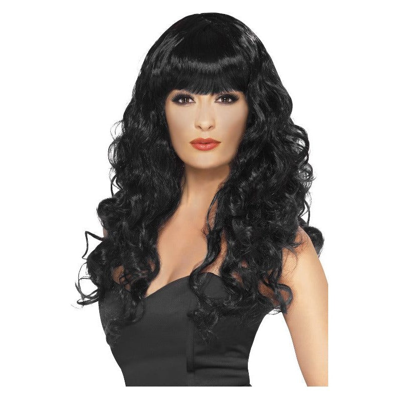 Womens Long Black Curly Wigs With A Fringe Siren | Merthyr Tydfil | Why Not Shop Online