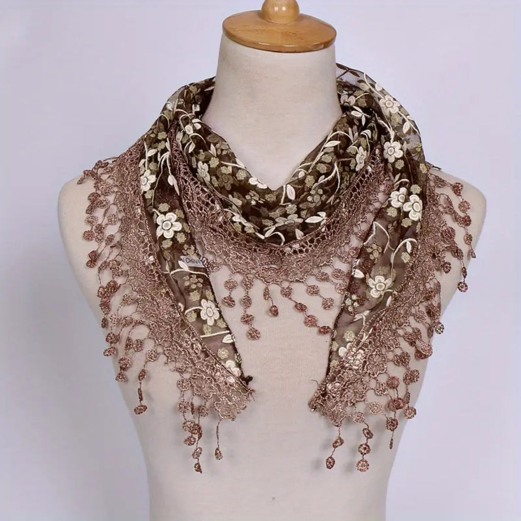 Womens Bohemian Lace Shawl Coffee