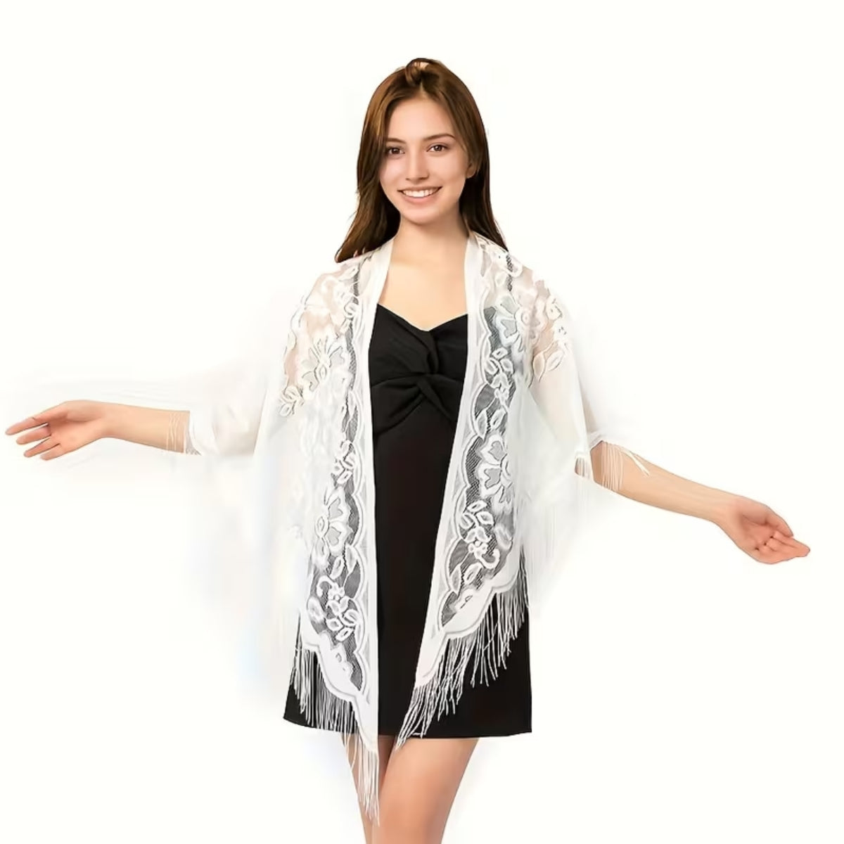 Womens Lace Shawl Triangular Scarf White