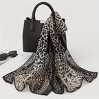 Womens Long Chiffon Animal Print Scarf Black And Beige