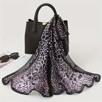 Womens Long Chiffon Animal Print Scarf Black And Pink