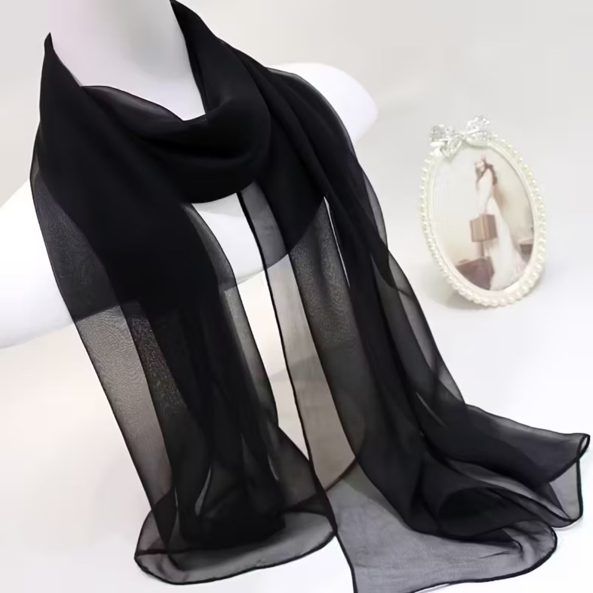 Womens Long Lightweight Solid Color Thin Chiffon Scarf Black