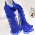 Womens Long Lightweight Solid Color Thin Chiffon Scarf Blue