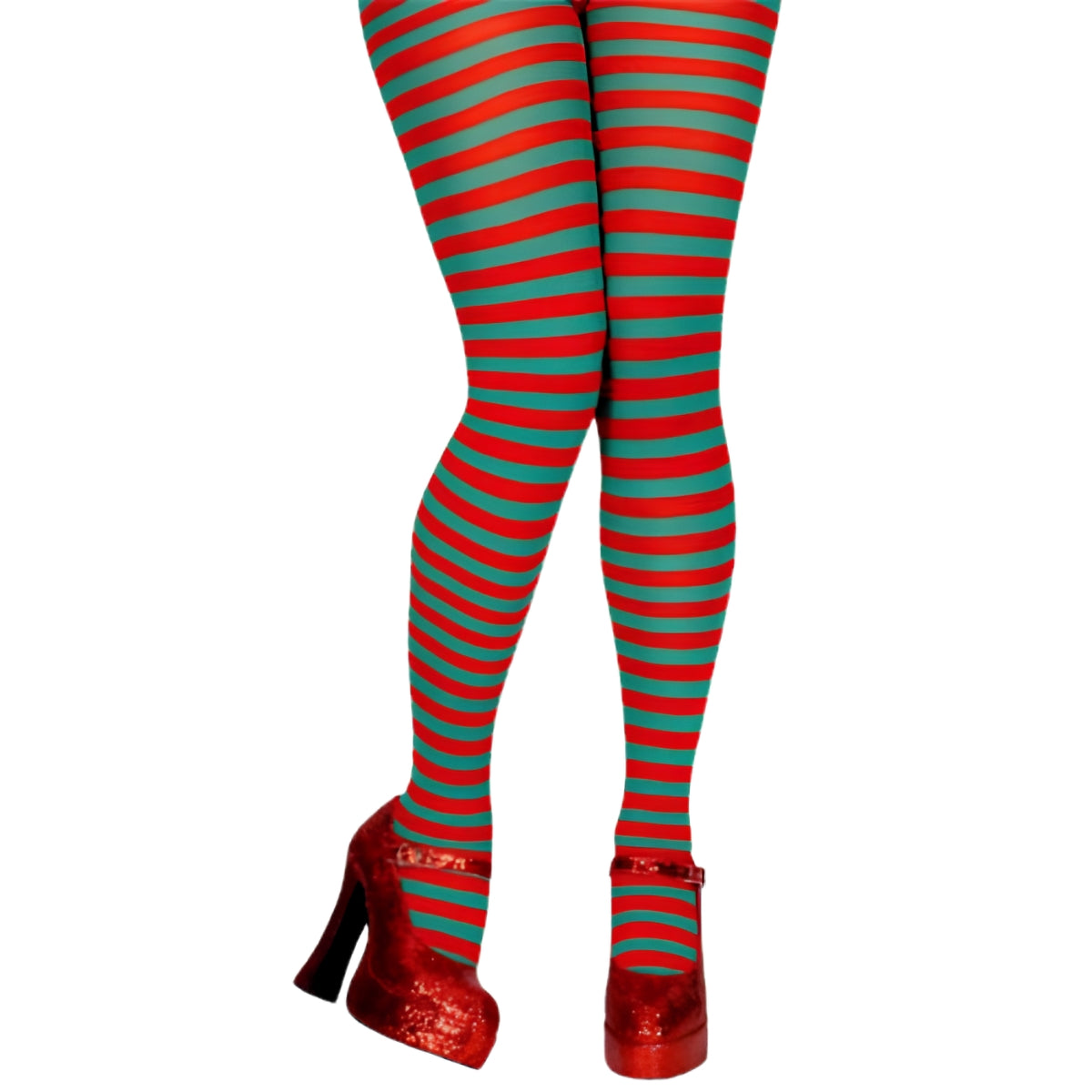 Womens Red And Green Striped Tights
