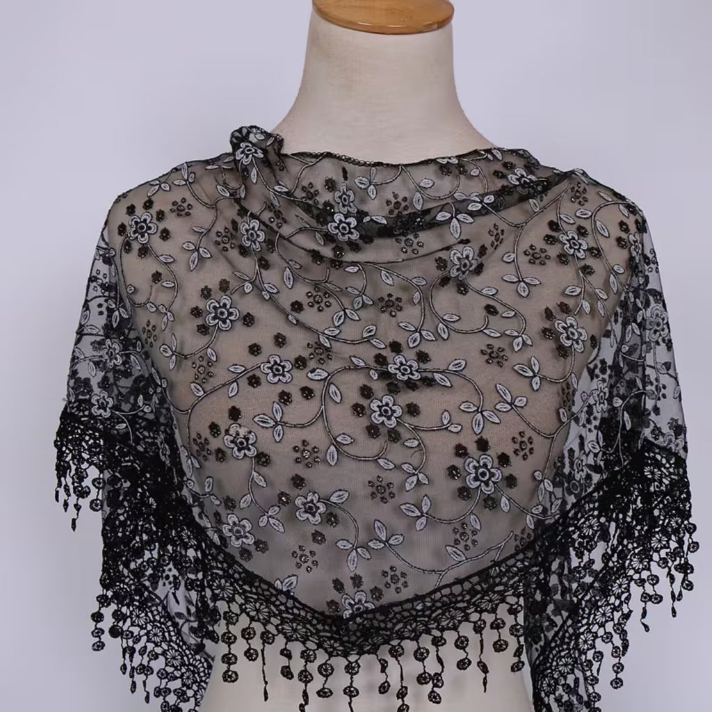 Womens Triangle Lace Scarf Black