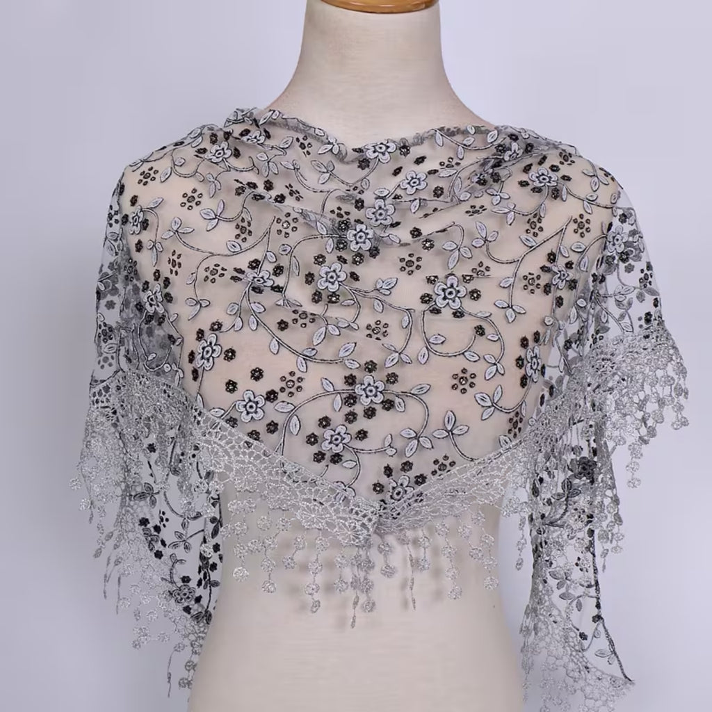 Womens Triangle Lace Scarf Grey