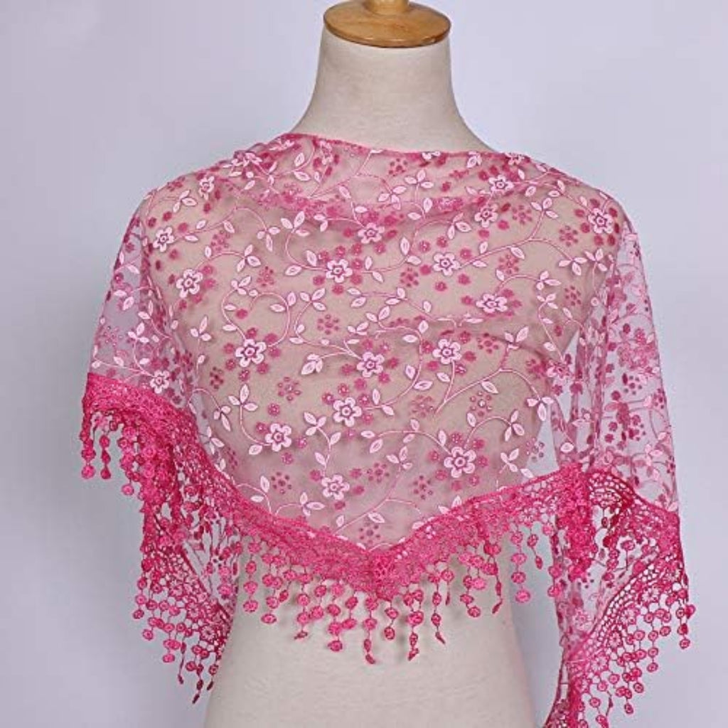 Womens Triangle Lace Scarf Rose Red