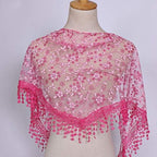 Womens Triangle Lace Scarf Rose Red