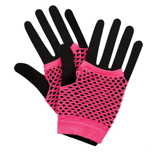 Womens 1980's Short Net Gloves Neon Pink | Why Not Shop