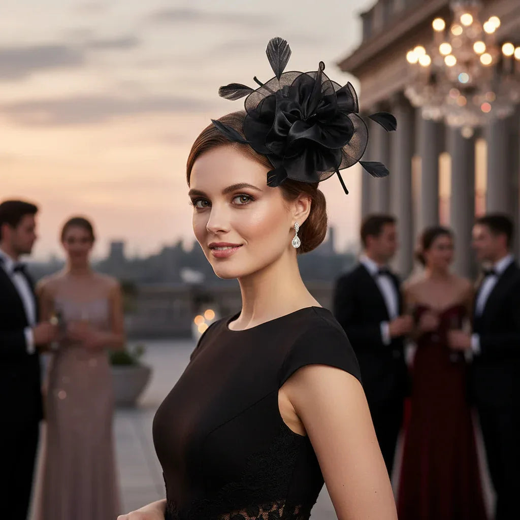 Womens Black Fascinator With Feathers on a Headband and a Clip - Why Not Shop