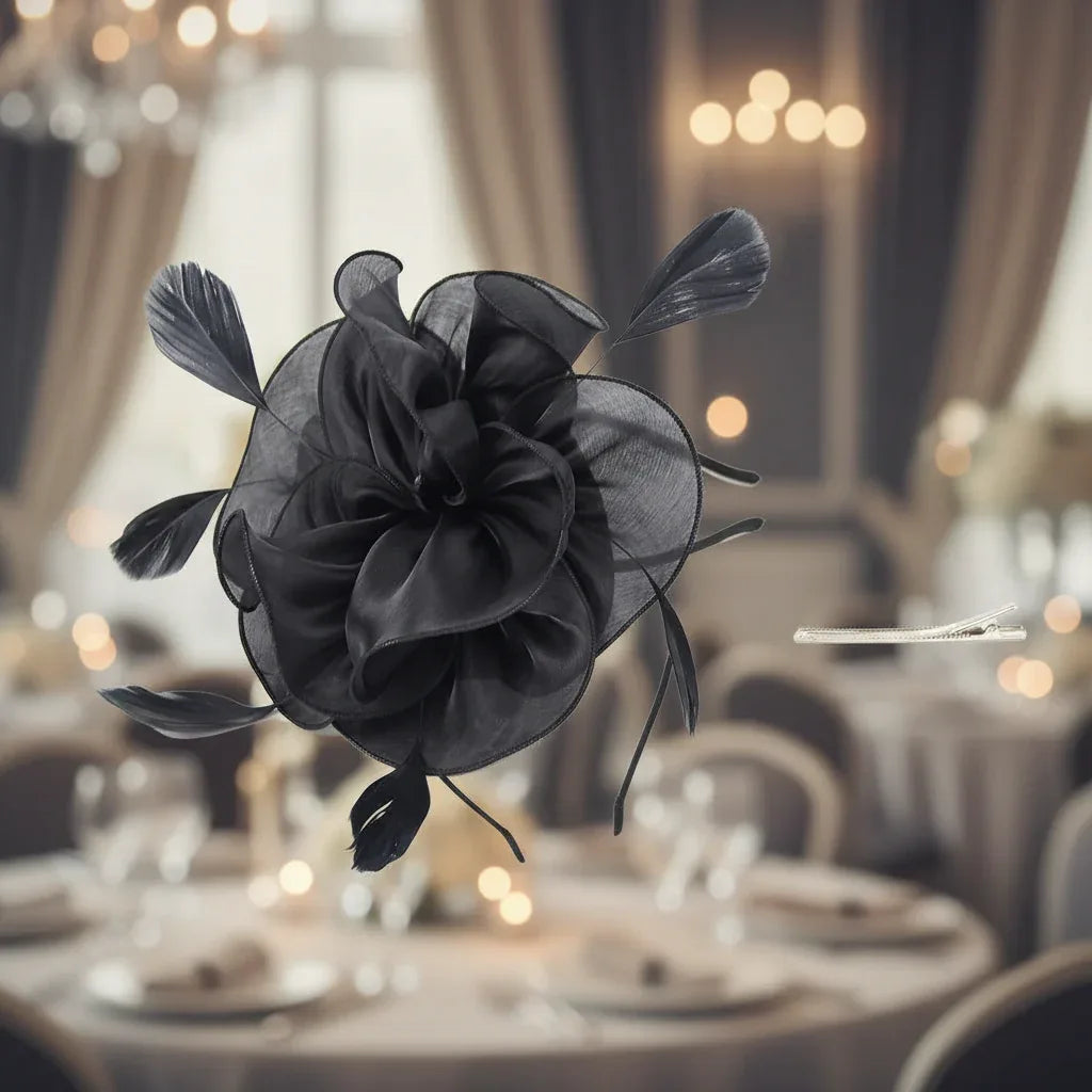 Womens Black Fascinator With Feathers on a Headband and a Clip - Why Not Shop