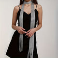 Womens Bohemian Metallic Long Scarf With Fringe Silver