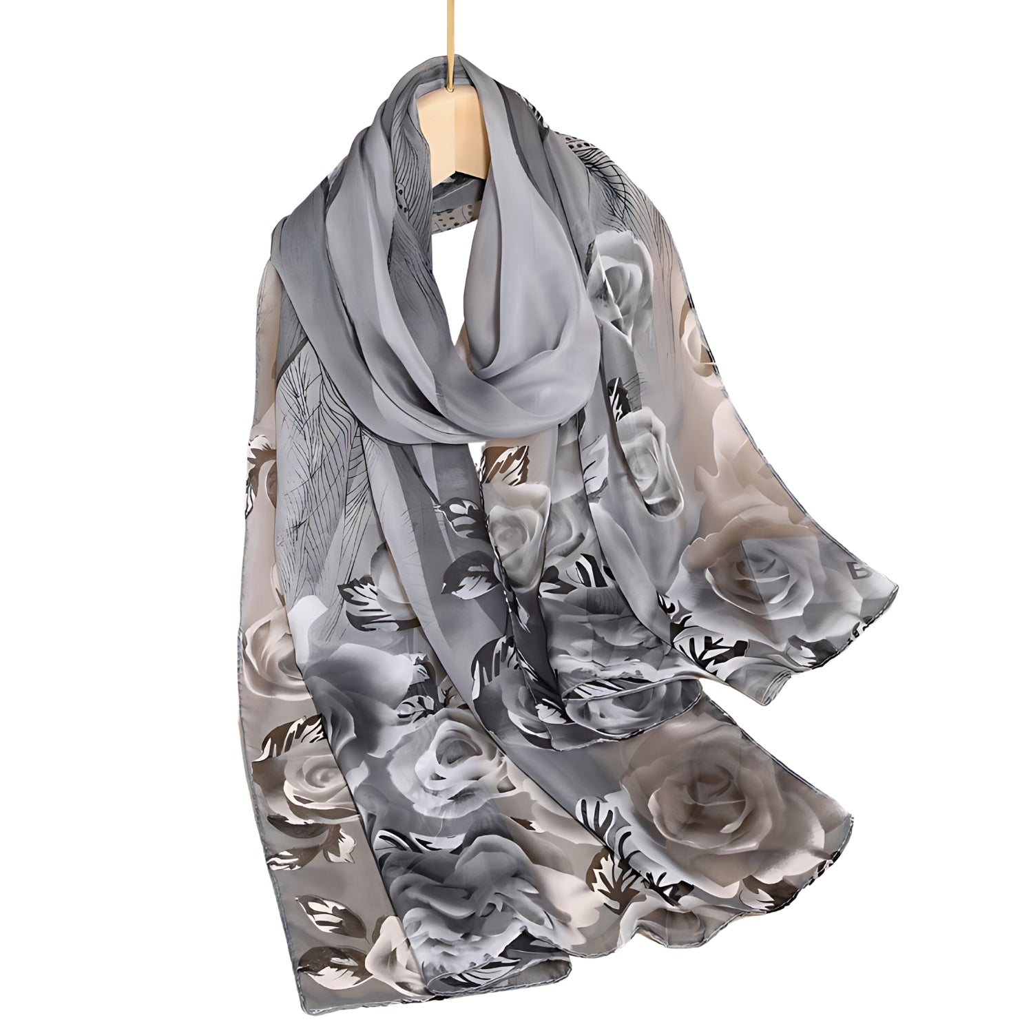 Womens Floral Print Chiffon Scarf Grey | Why Not Shop