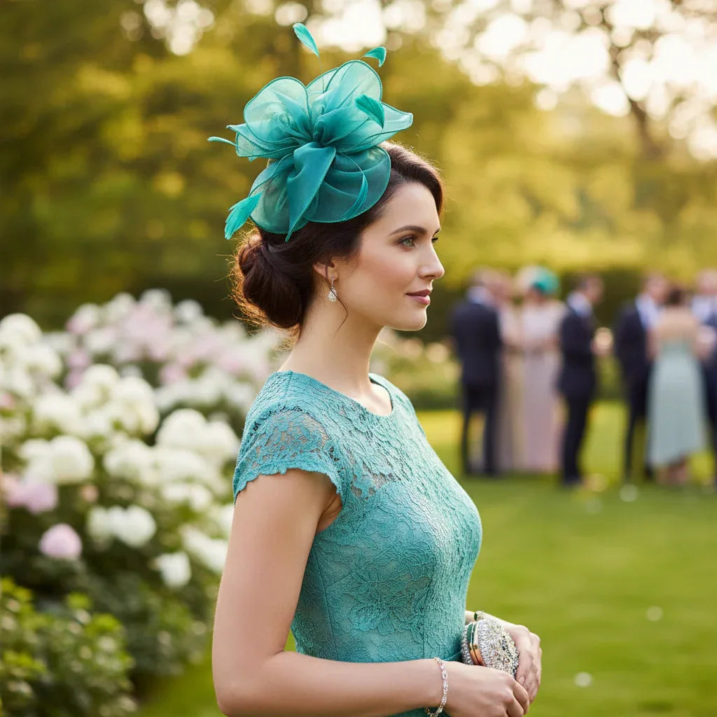 Womens Green Fascinator With Feathers on a Headband and a Clip - Why Not Shop