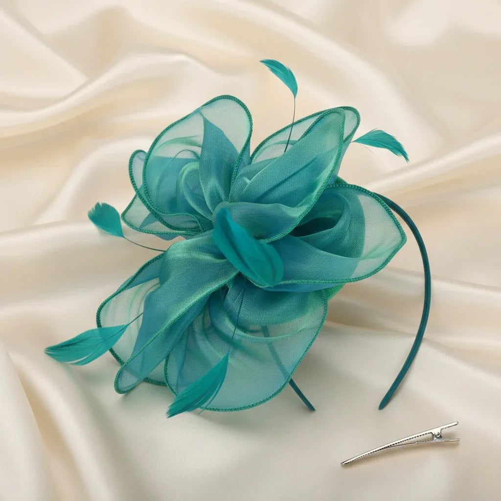 Womens Green Fascinator With Feathers on a Headband and a Clip - Why Not Shop