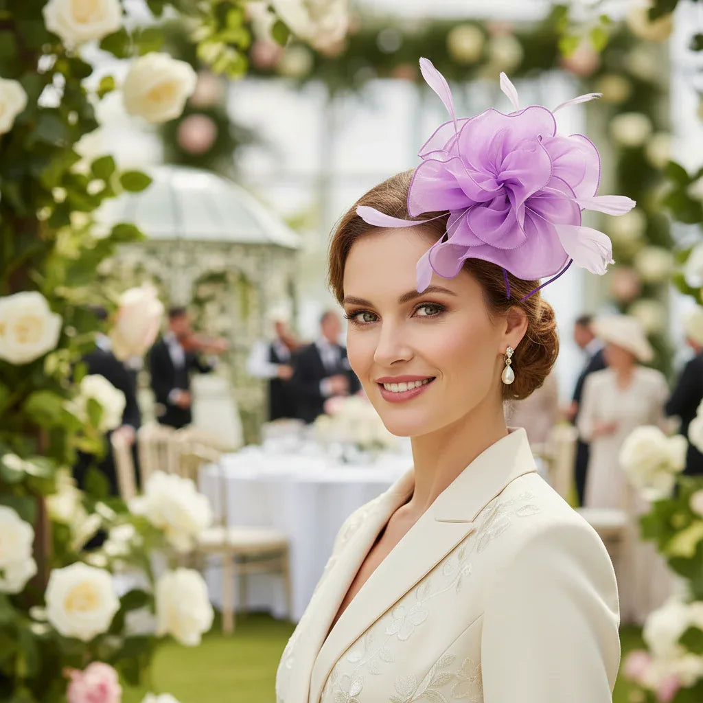 Womens Lilac Fascinator With Feathers on a Headband and a Clip - Why Not Shop