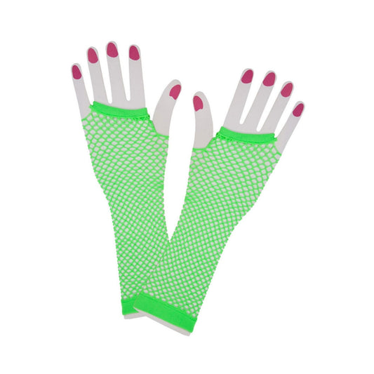 Womens Long 80's Net Gloves - Neon Green | Why Not Shop