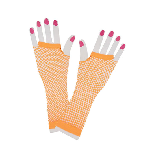 Womens Long 80's Net Gloves - Neon Orange | Why Not Shop