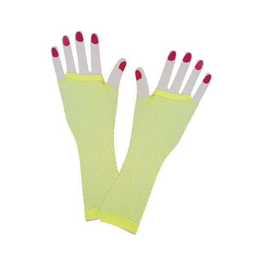 Womens Long 80's Net Gloves - Neon Yellow | Why Not Shop