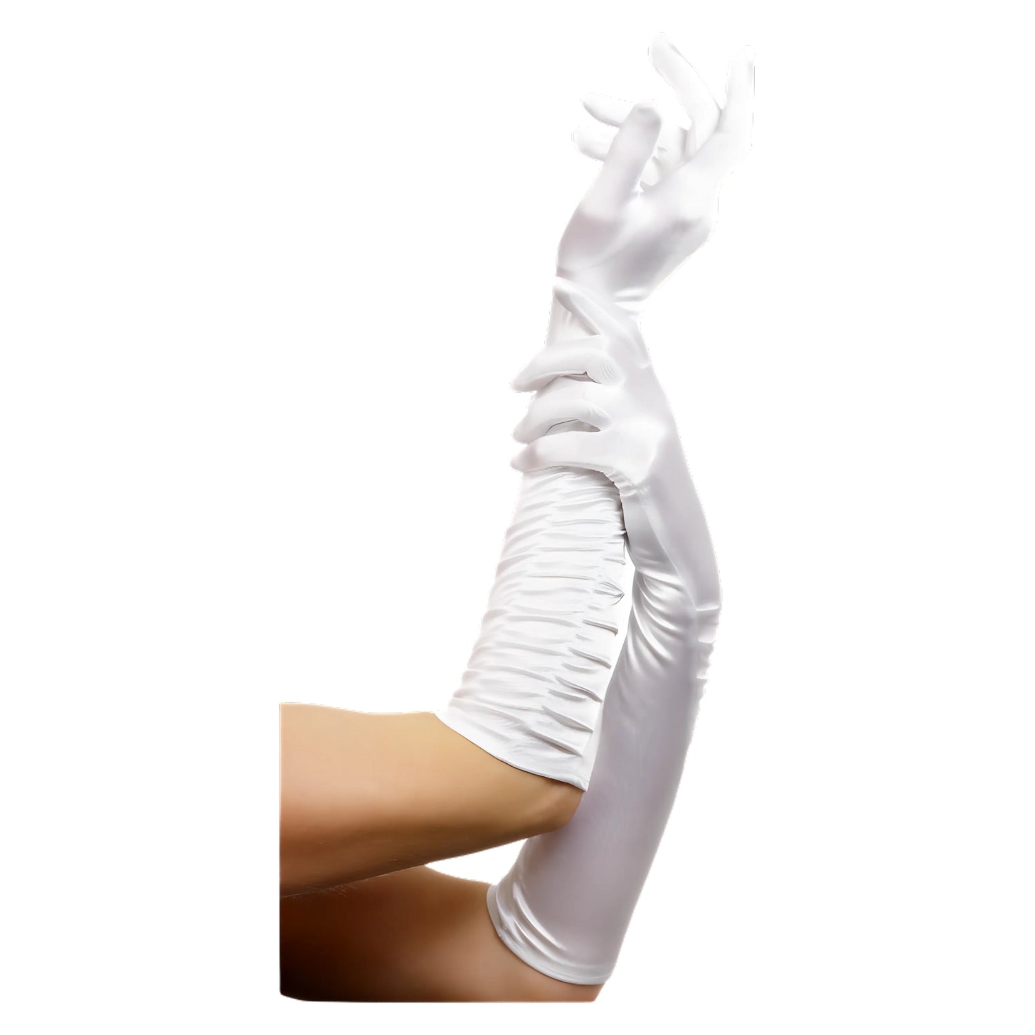 Womens Temptress Long White Satin Gloves | Why Not Shop