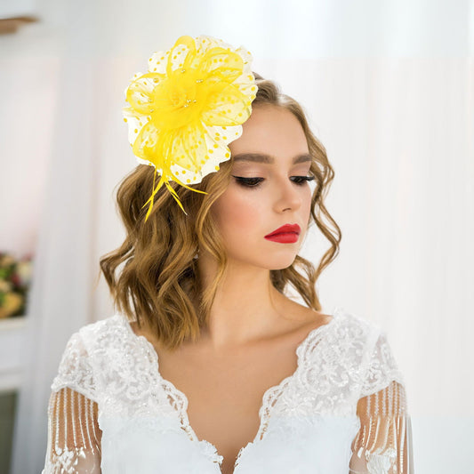 Yellow Vintage Mesh With Faux Feather Headband Fascinator With Clip | Merthyr Tydfil | Why Not Shop Online