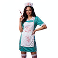 Adult Bloody Nurse Halloween Costume including dress apron and hat