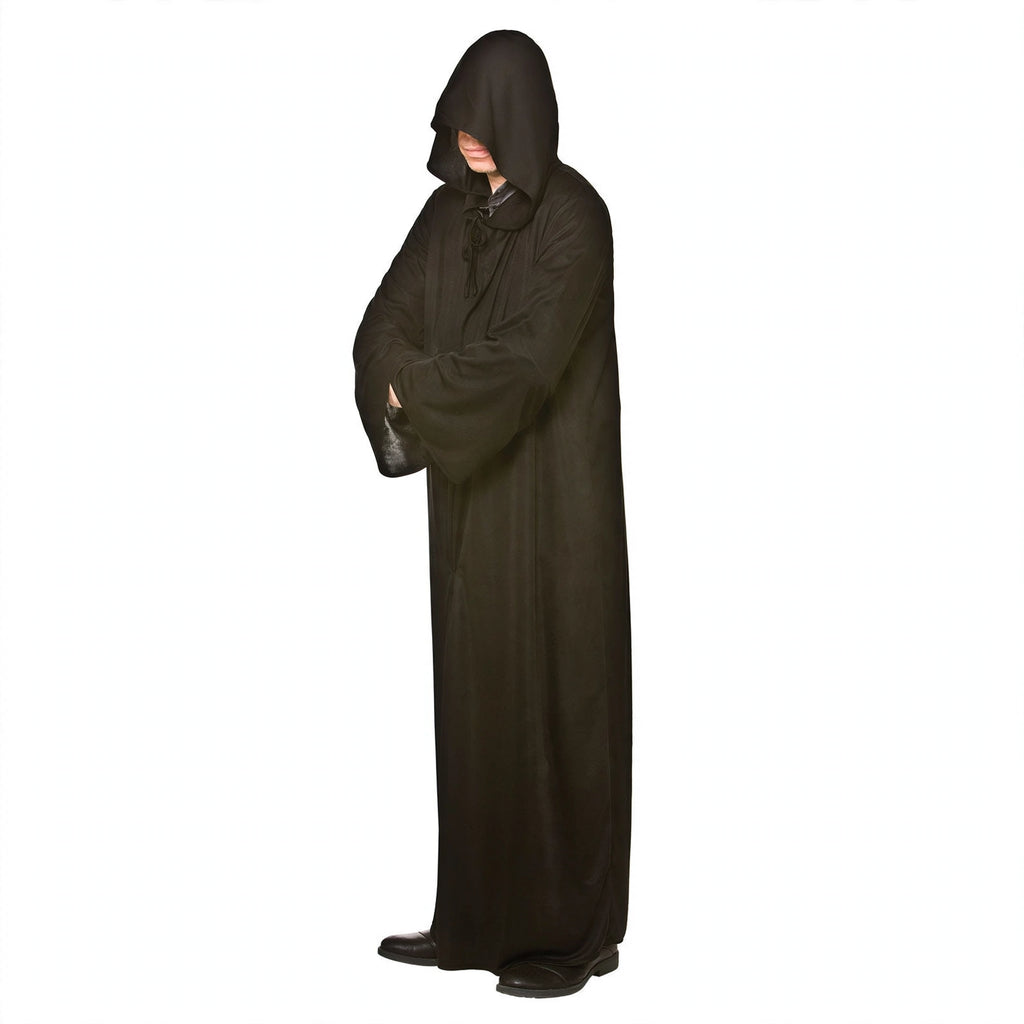 black hooded robe for adults designed for Halloween and costume events