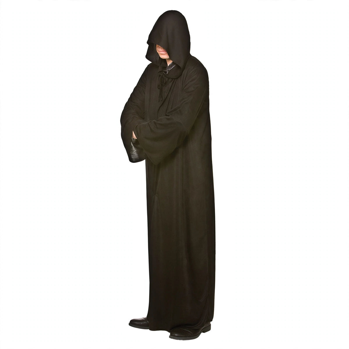black hooded robe for adults designed for Halloween and costume events
