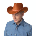 Adults Brown Texan Cowboy Hat with suede-finish styling and leather strap