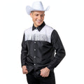 Adults cowboy shirt in black and white with pearl-effect snap buttons sized Medium