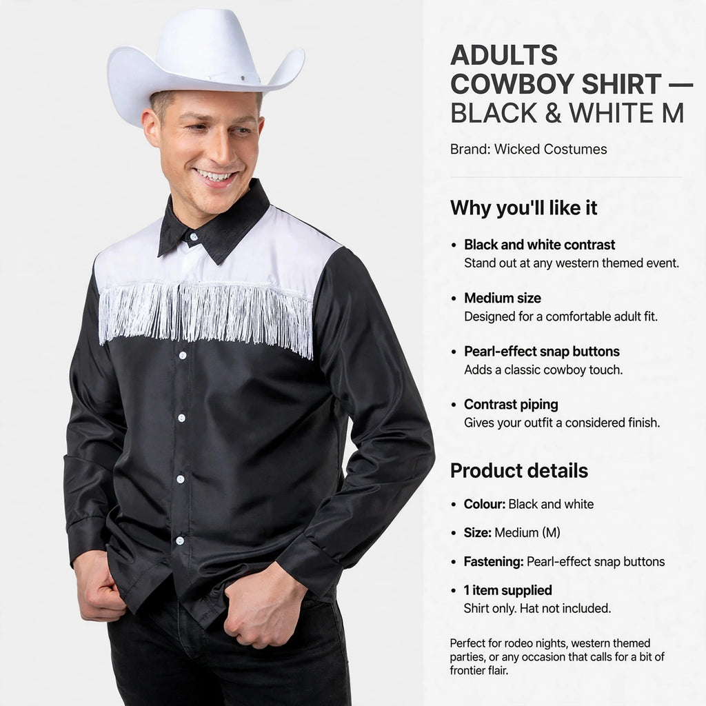 Adults cowboy shirt by Wicked Costumes with snap button fastening and Medium size