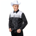 Adults cowboy shirt in black and white with pearl-effect snap buttons sized XL
