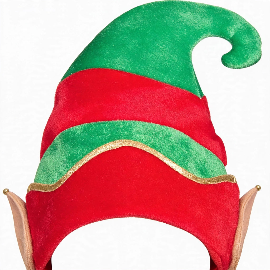 Close-up view of green Adults Deluxe Elf Hat showing attached ears