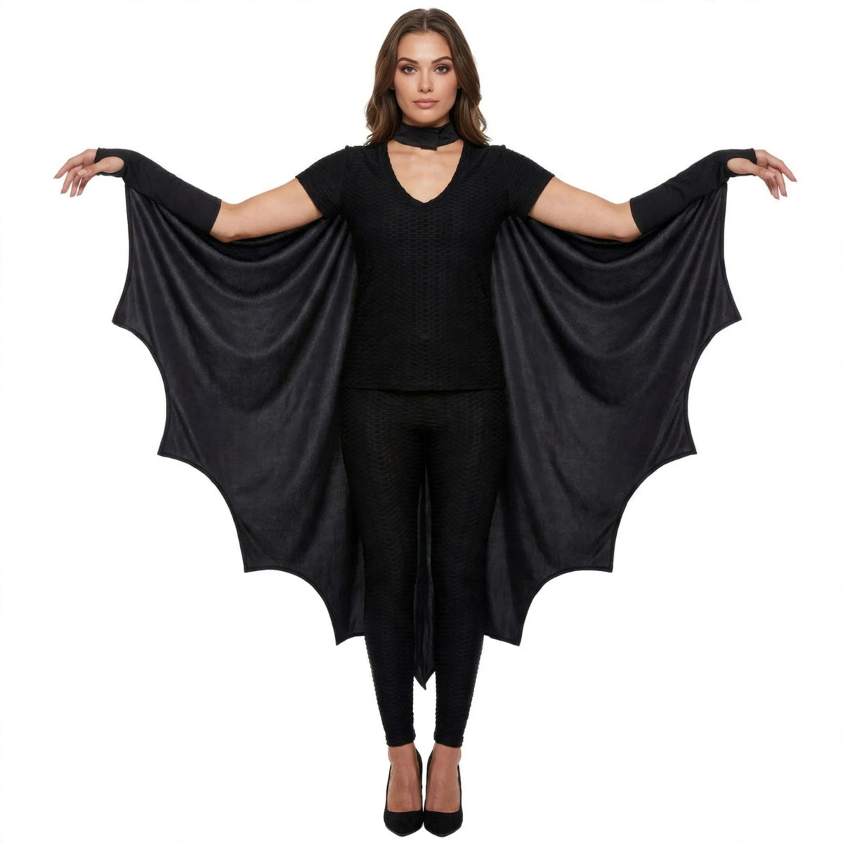Adults Halloween Black Bat Cape with bat-inspired design in black colour