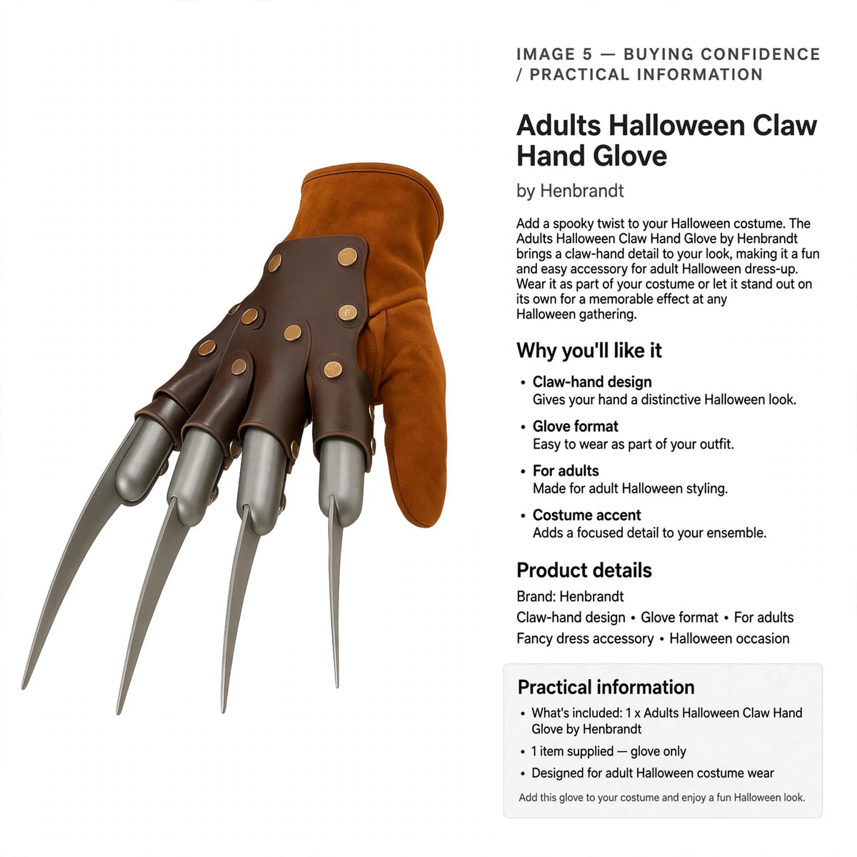 Adults Halloween Claw Hand Glove as a costume accent for Halloween