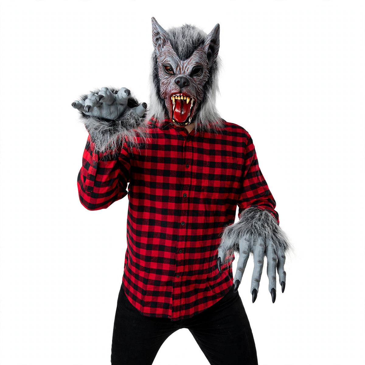 Adults Halloween werewolf mask and claw set in grey