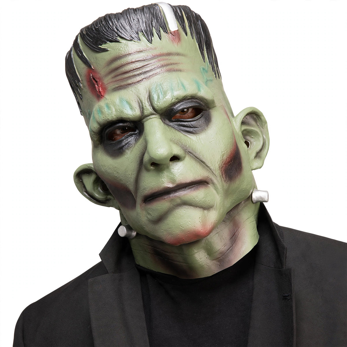 Detailed view of the green Frankenstein Halloween mask