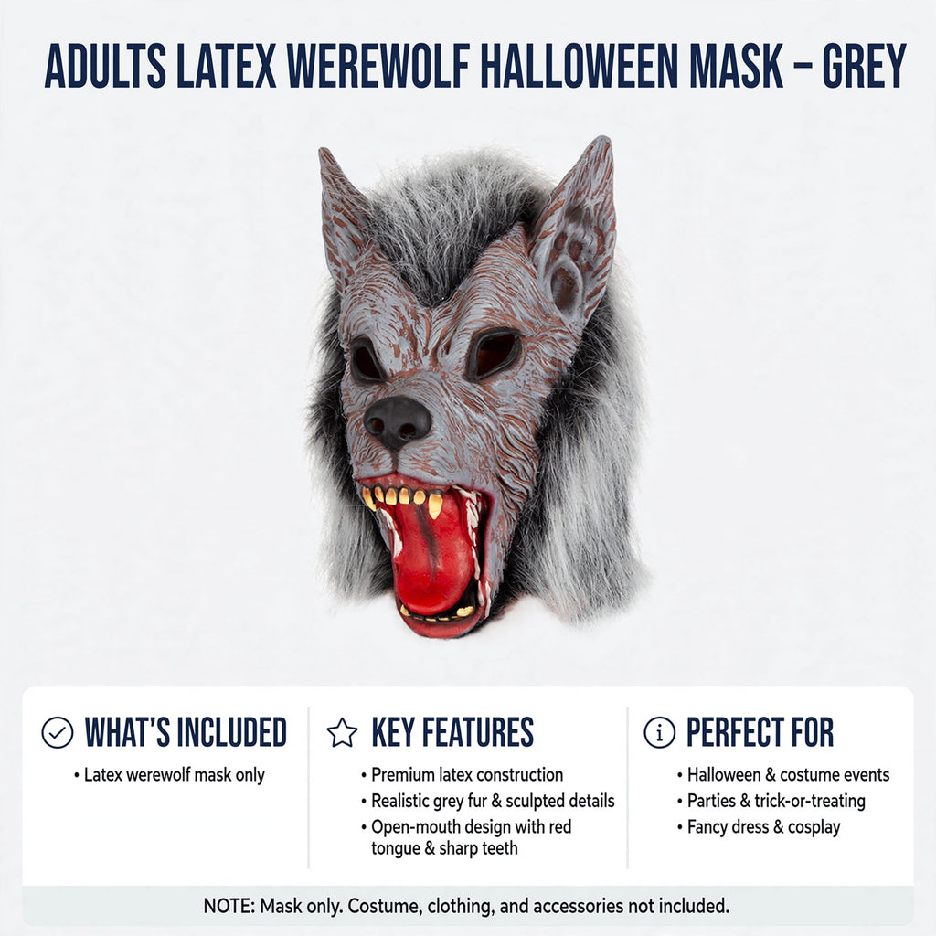 Adults Latex Werewolf Mask designed for a secure fit