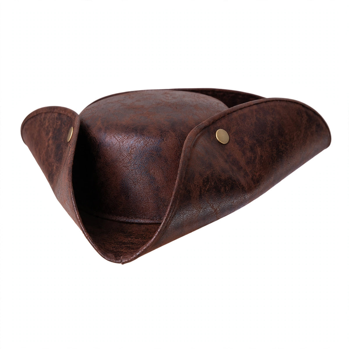 Adults pirate fancy dress hat with distressed look in brown faux leather
