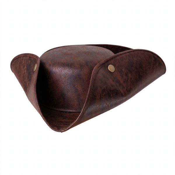 Adults pirate fancy dress hat with distressed look in brown faux leather