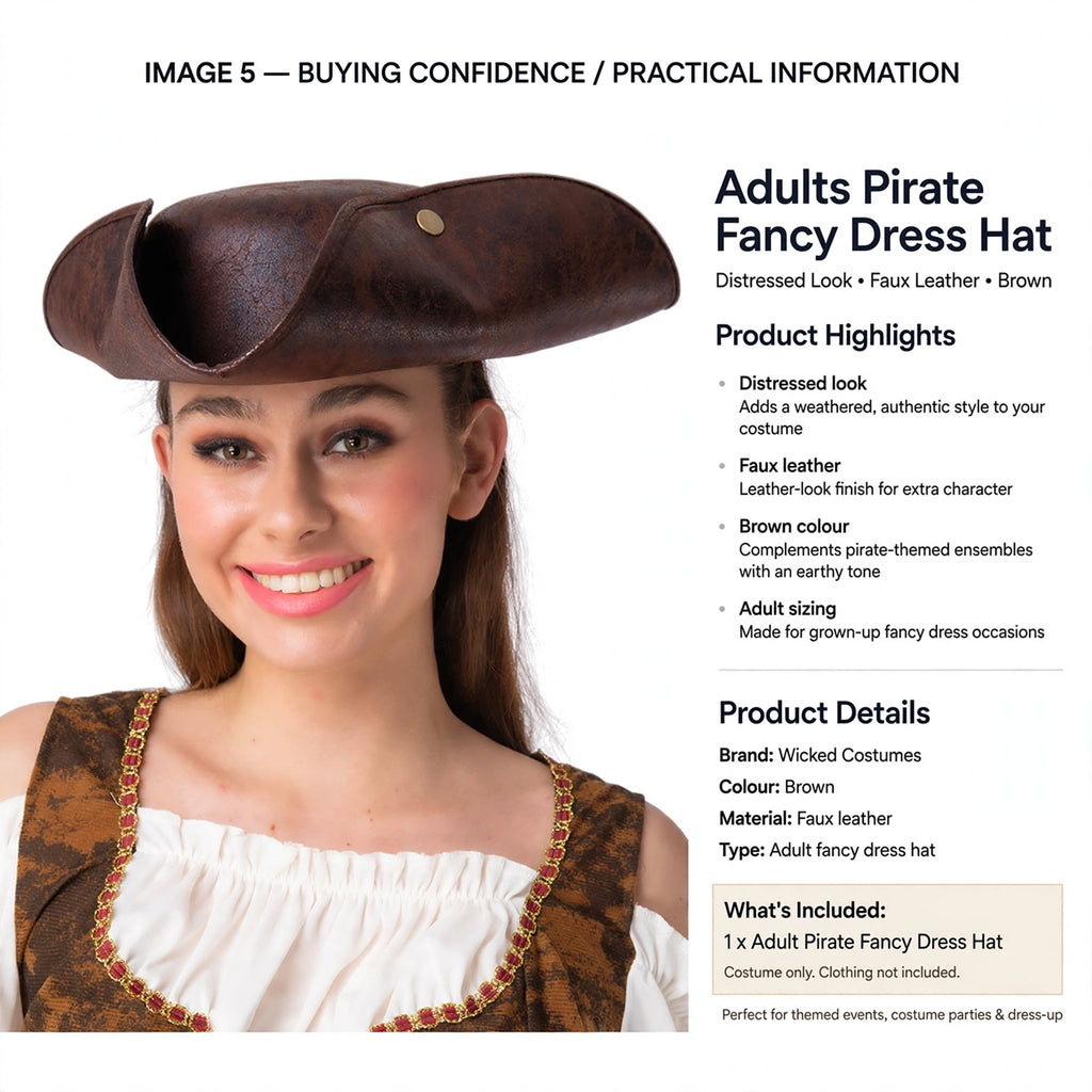 Adults pirate fancy dress hat designed for pirate-themed events and parties