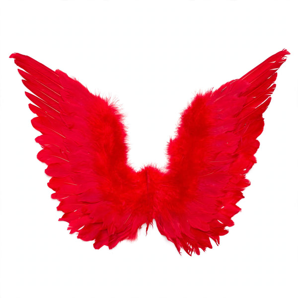 Adults Small Red Feather Angel Wings with a vibrant red colour